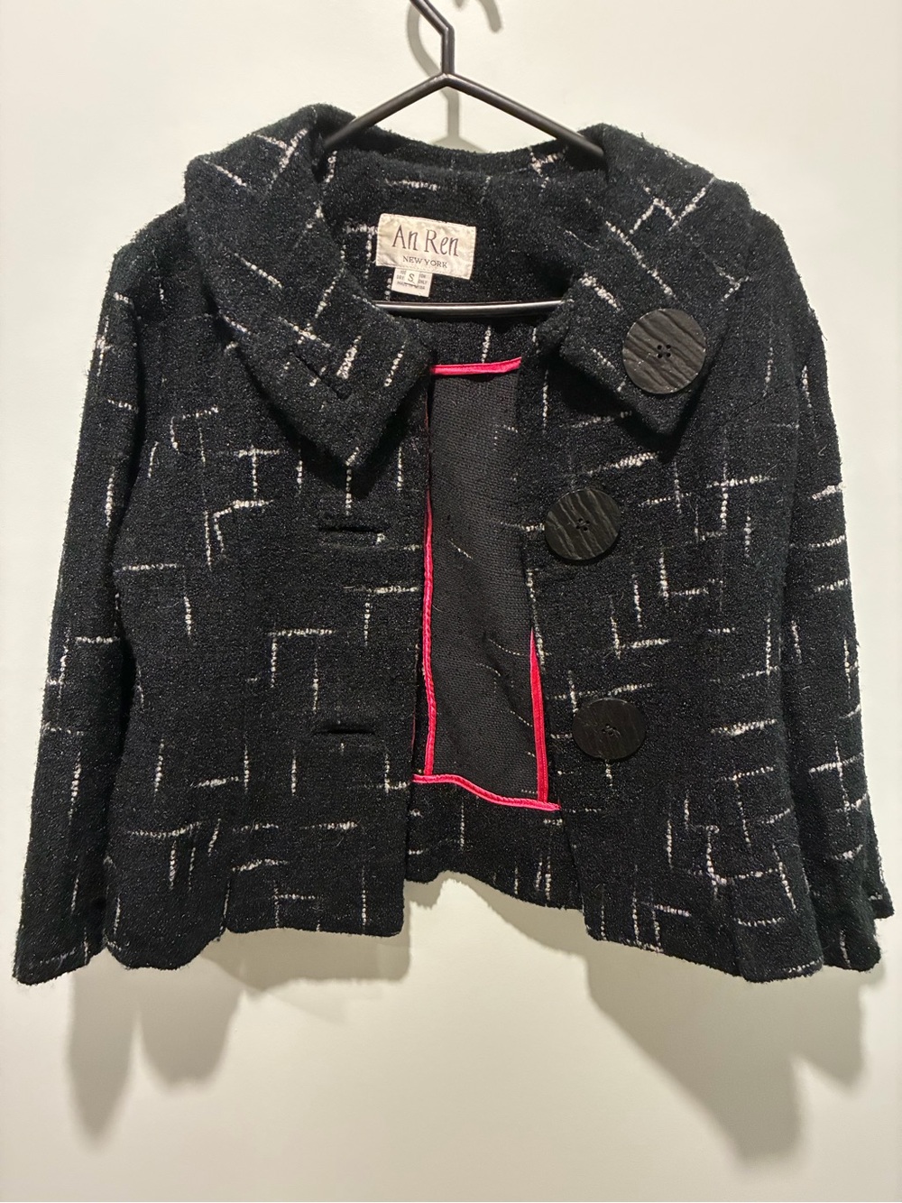 An Ren New York Black Textured Cropped Blazer Size Small
